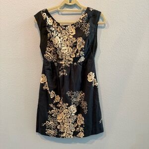 J. Crew Black Mini Dress with Cream Floral Embroidery